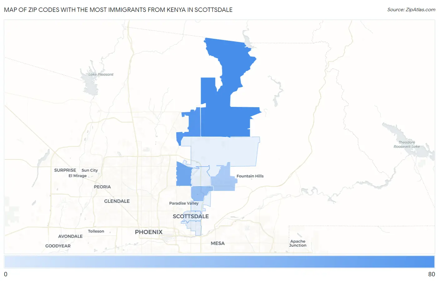 Zip Codes with the Most Immigrants from Kenya in Scottsdale Map