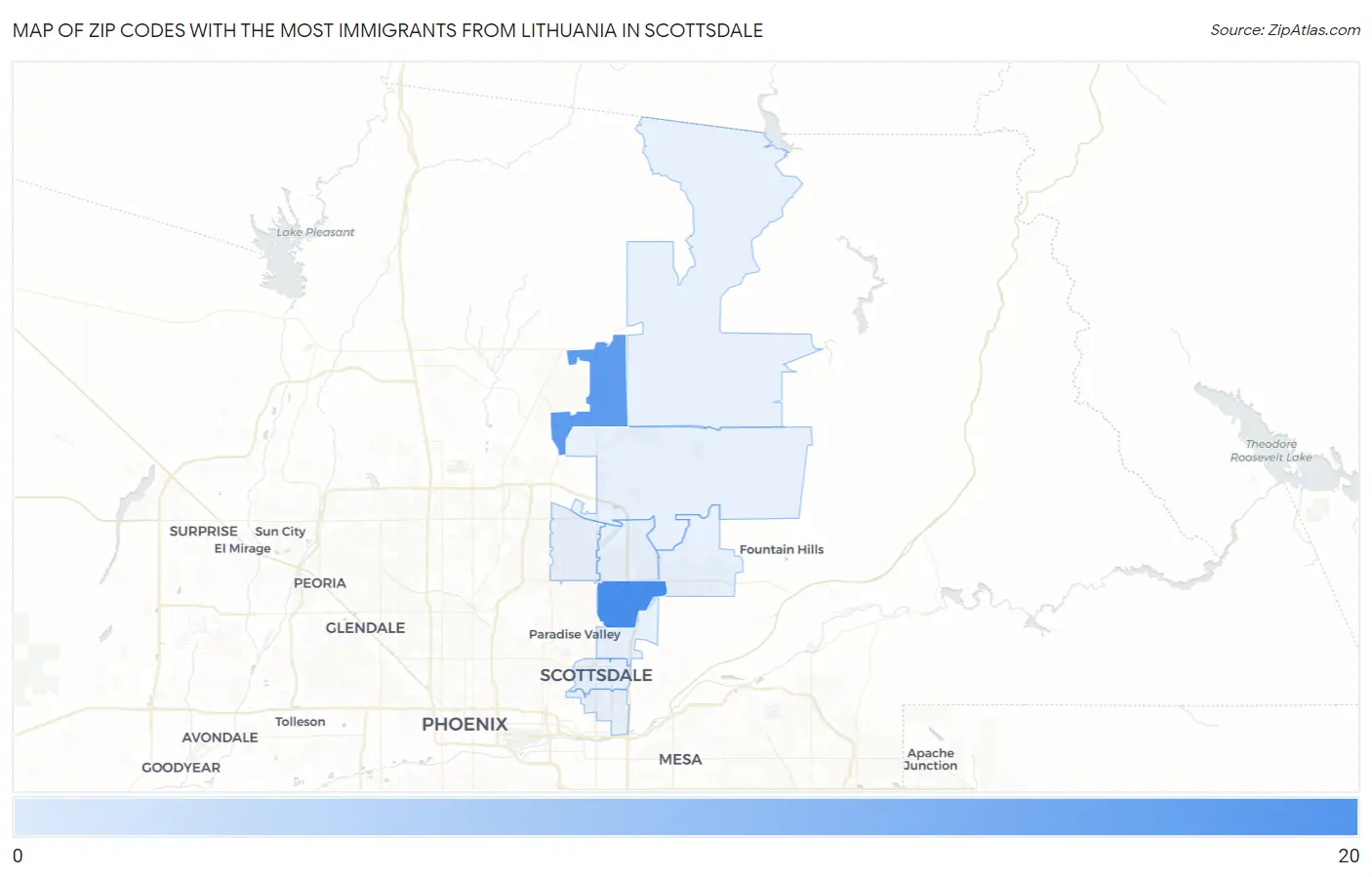 Zip Codes with the Most Immigrants from Lithuania in Scottsdale Map