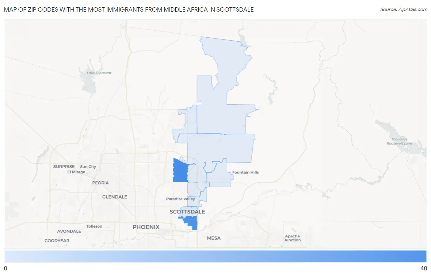 Zip Codes with the Most Immigrants from Middle Africa in Scottsdale Map