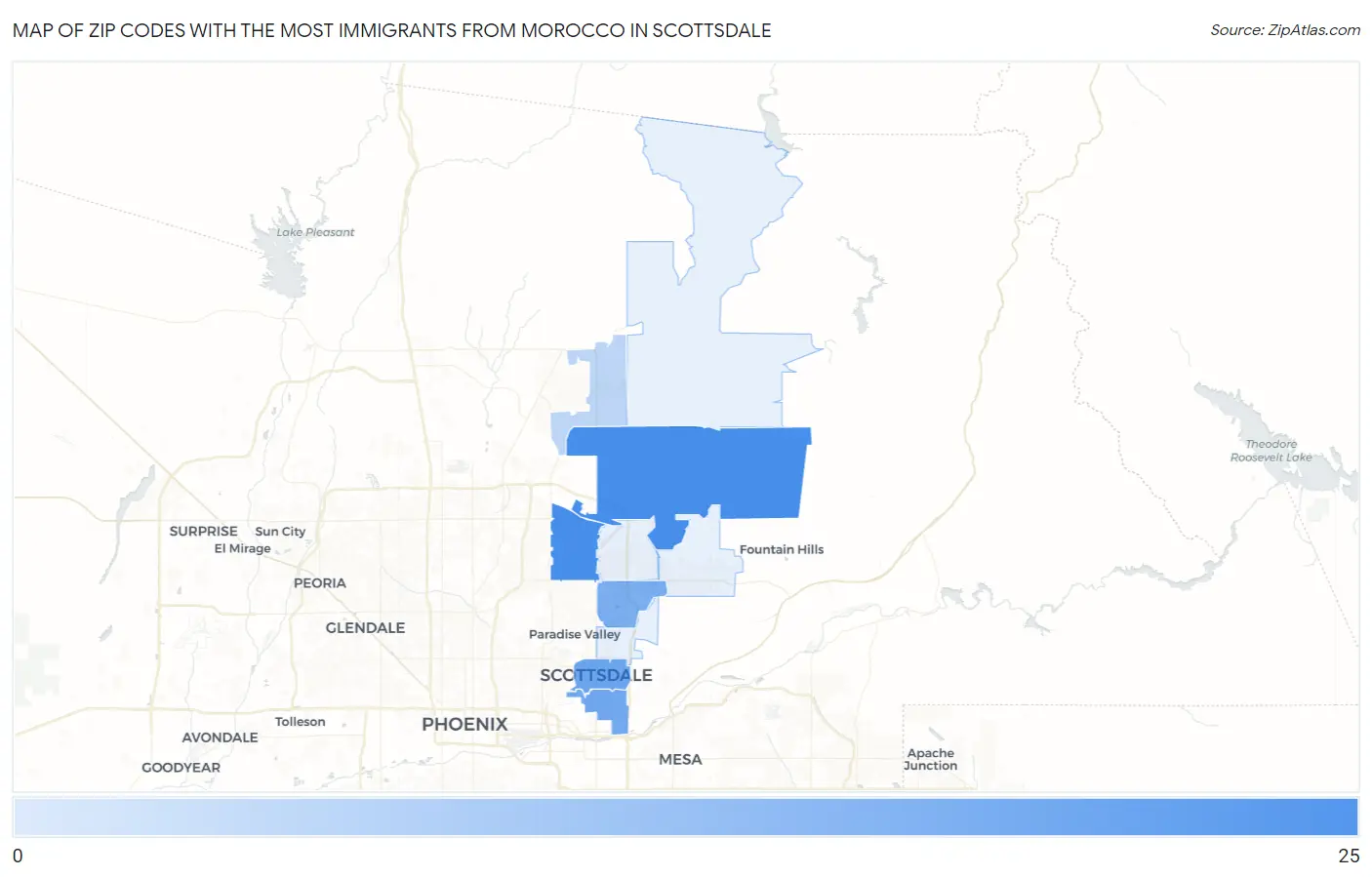 Zip Codes with the Most Immigrants from Morocco in Scottsdale Map