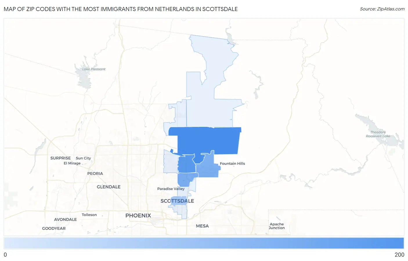 Zip Codes with the Most Immigrants from Netherlands in Scottsdale Map