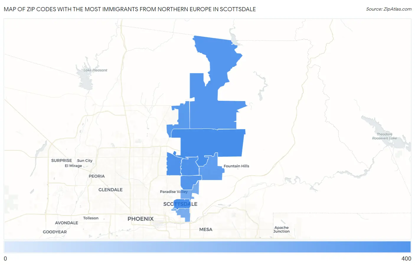 Zip Codes with the Most Immigrants from Northern Europe in Scottsdale Map