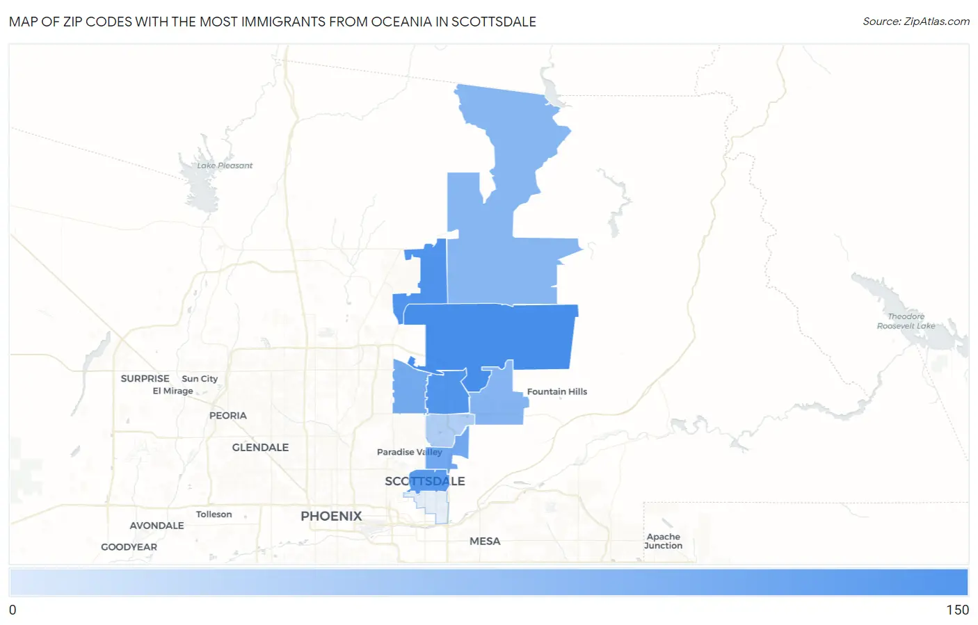 Zip Codes with the Most Immigrants from Oceania in Scottsdale Map