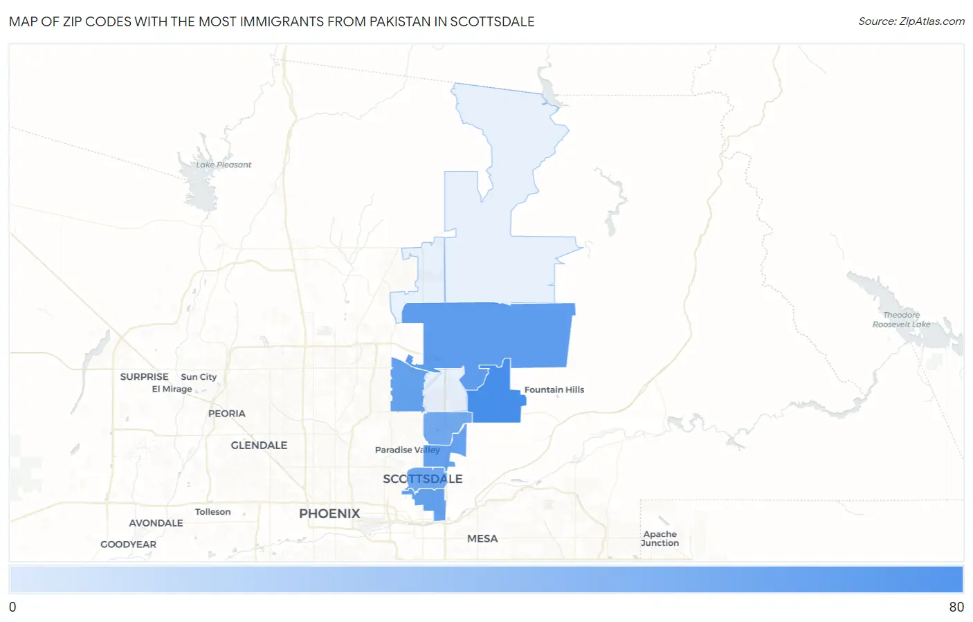Zip Codes with the Most Immigrants from Pakistan in Scottsdale Map