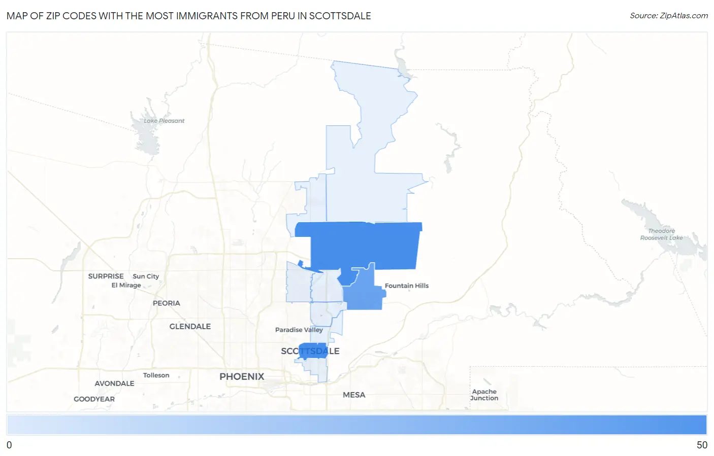 Zip Codes with the Most Immigrants from Peru in Scottsdale Map