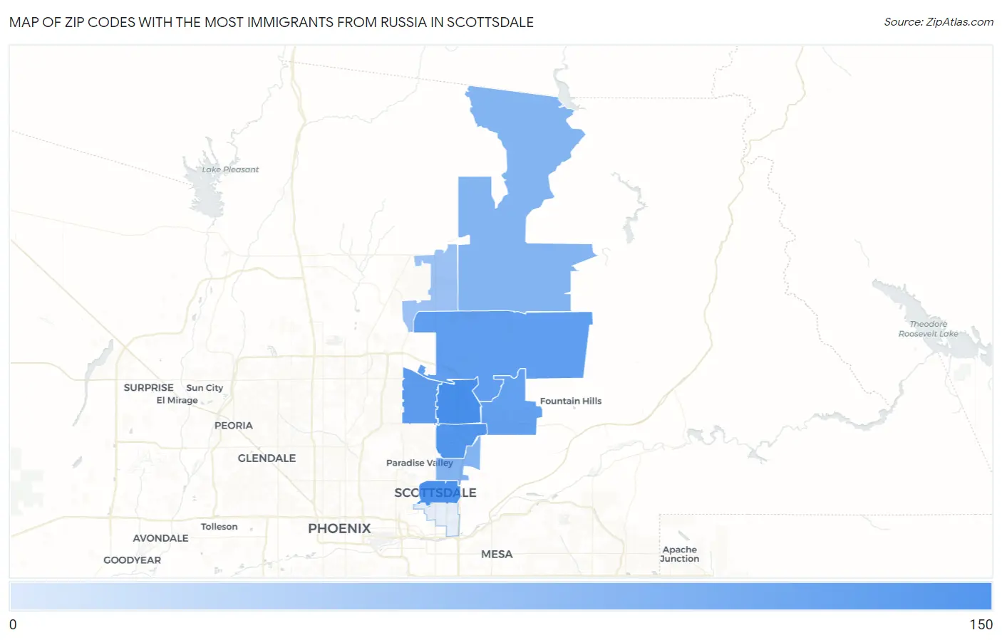 Zip Codes with the Most Immigrants from Russia in Scottsdale Map