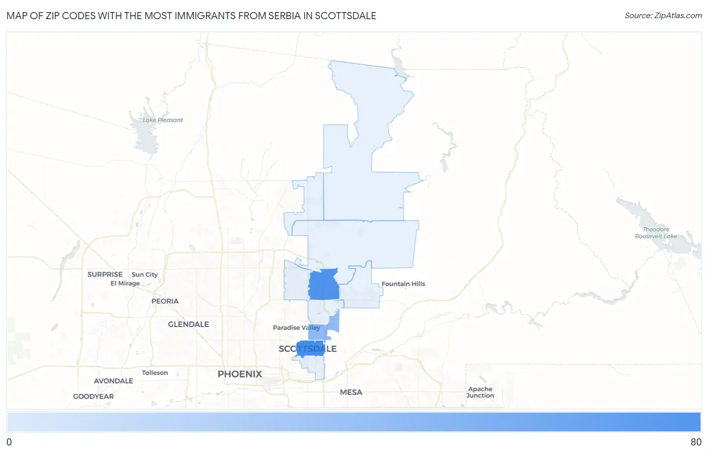 Zip Codes with the Most Immigrants from Serbia in Scottsdale Map