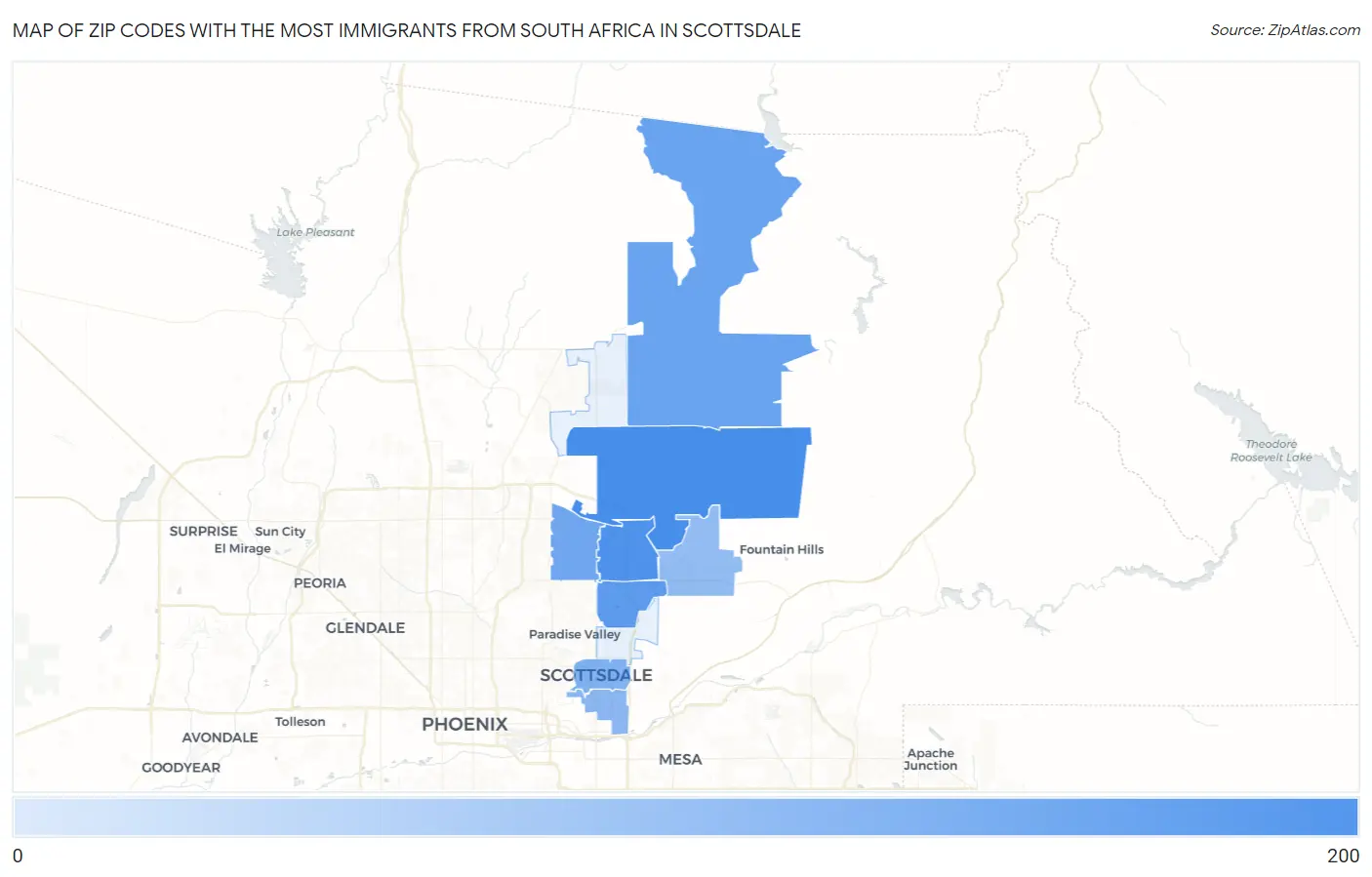 Zip Codes with the Most Immigrants from South Africa in Scottsdale Map