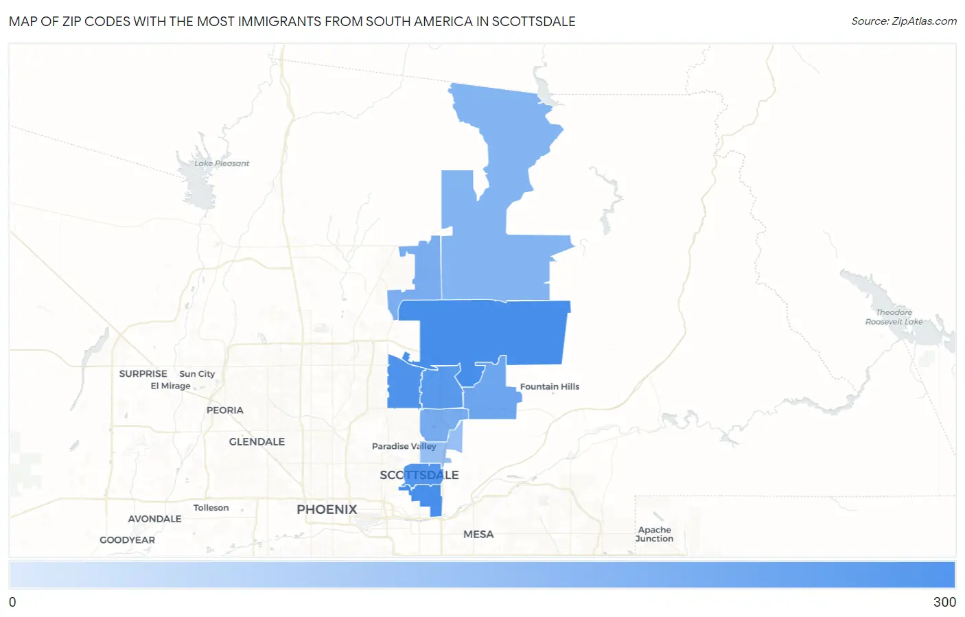 Zip Codes with the Most Immigrants from South America in Scottsdale Map