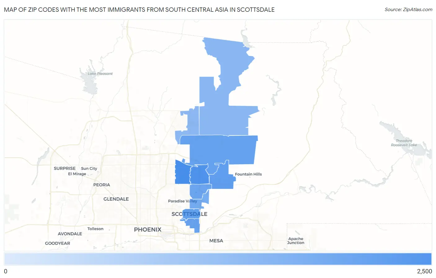 Zip Codes with the Most Immigrants from South Central Asia in Scottsdale Map
