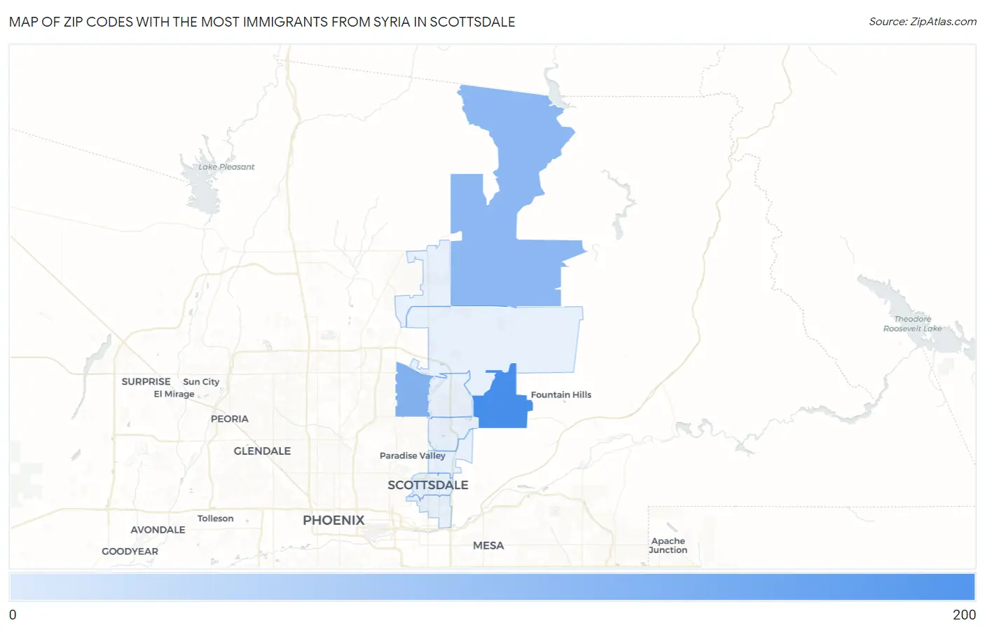 Zip Codes with the Most Immigrants from Syria in Scottsdale Map