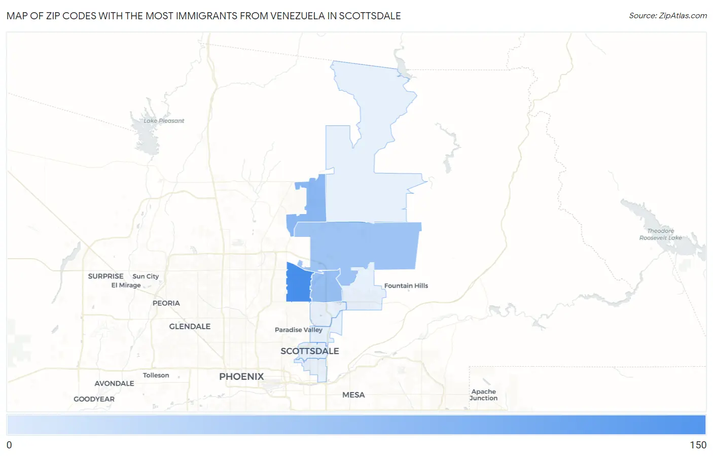 Zip Codes with the Most Immigrants from Venezuela in Scottsdale Map