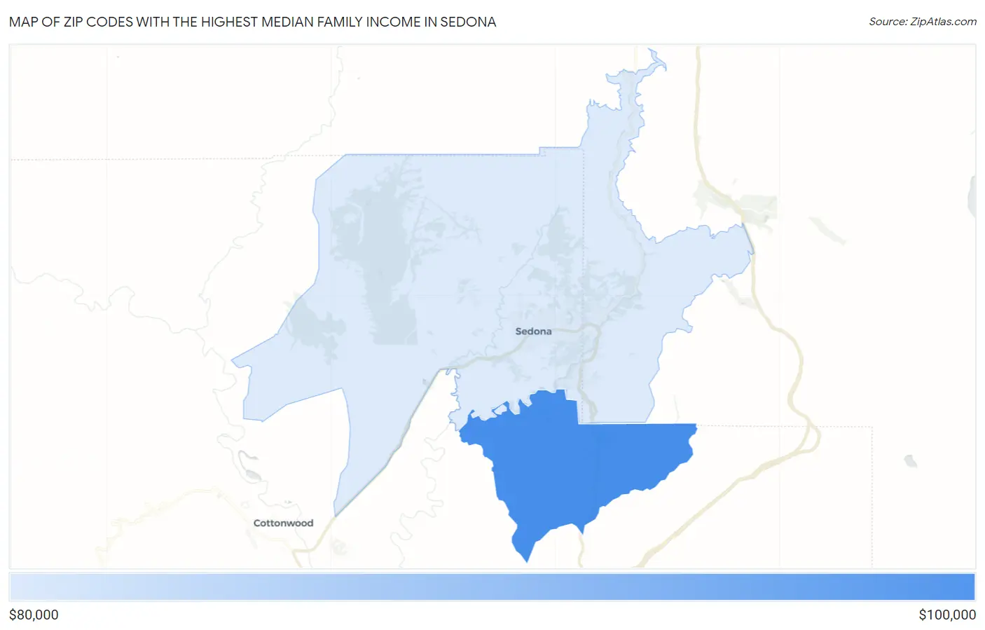 Zip Codes with the Highest Median Family Income in Sedona Map