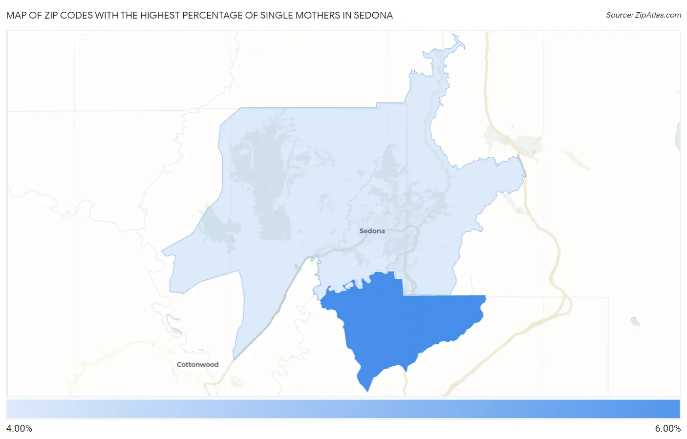 Zip Codes with the Highest Percentage of Single Mothers in Sedona Map