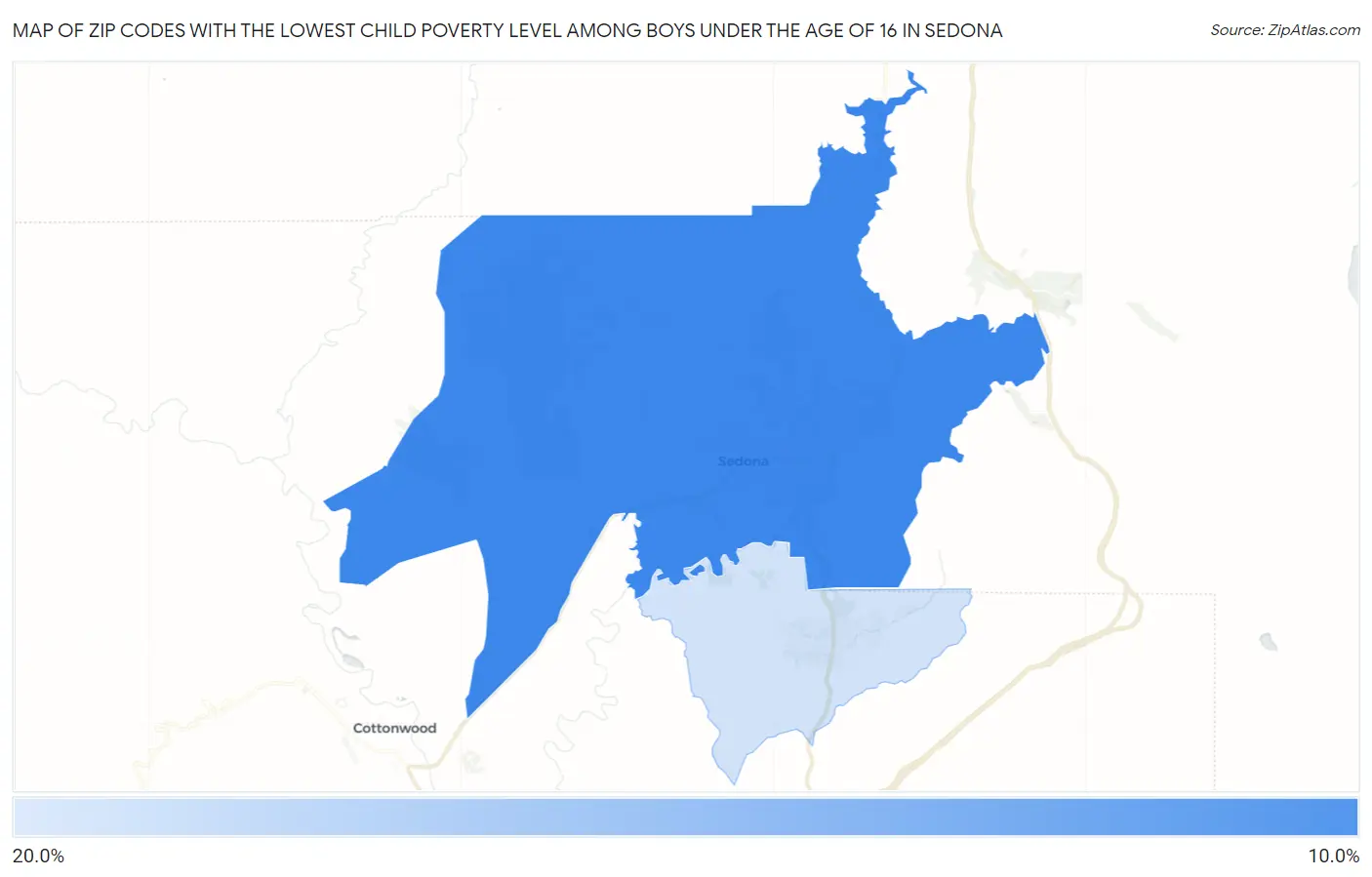 Zip Codes with the Lowest Child Poverty Level Among Boys Under the Age of 16 in Sedona Map