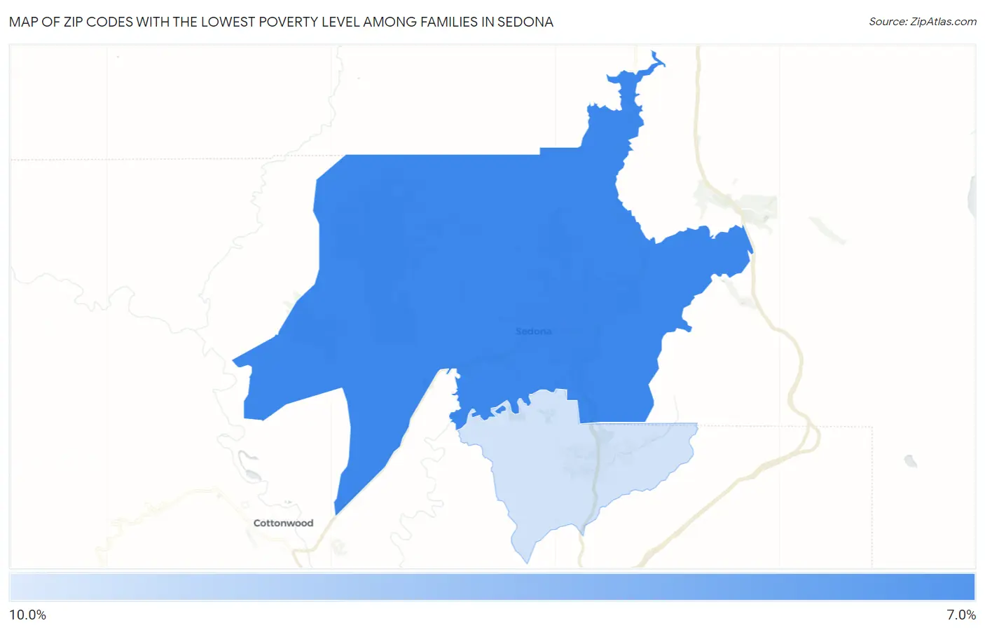 Zip Codes with the Lowest Poverty Level Among Families in Sedona Map