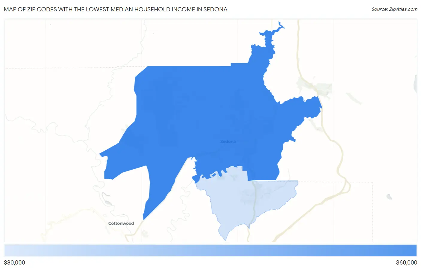 Zip Codes with the Lowest Median Household Income in Sedona Map