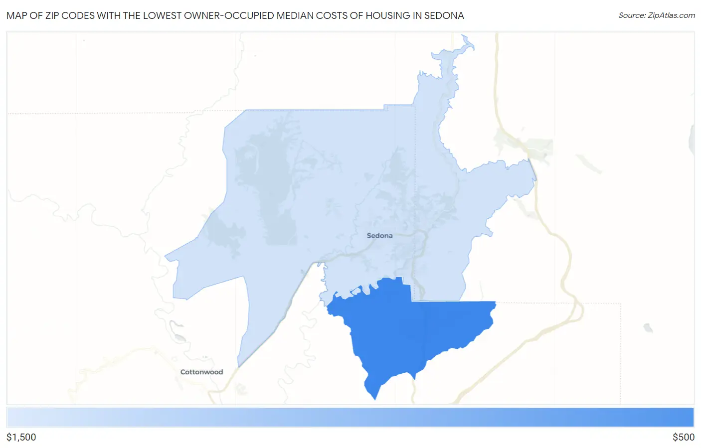 Zip Codes with the Lowest Owner-Occupied Median Costs of Housing in Sedona Map