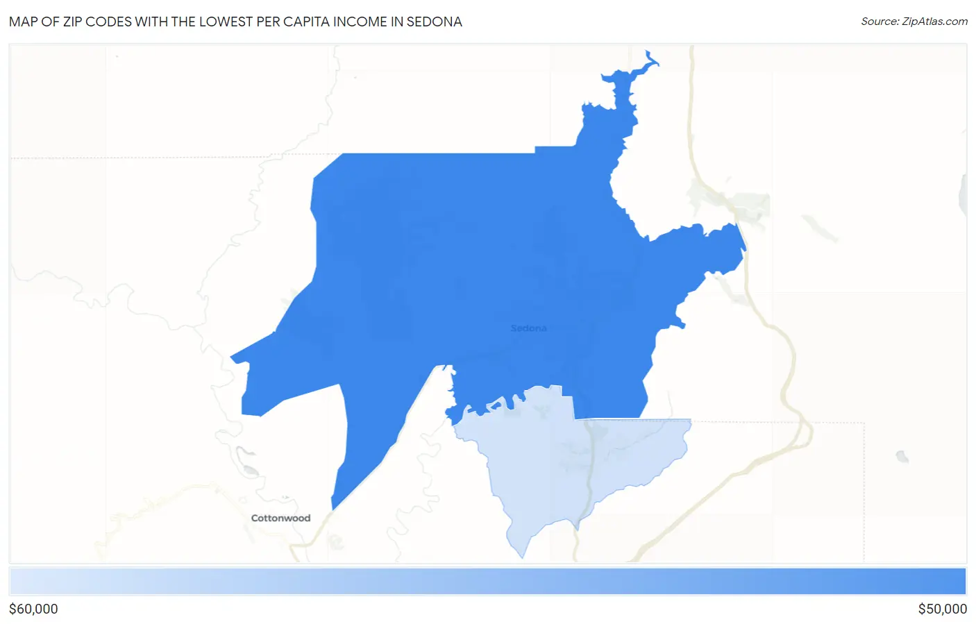 Zip Codes with the Lowest Per Capita Income in Sedona Map