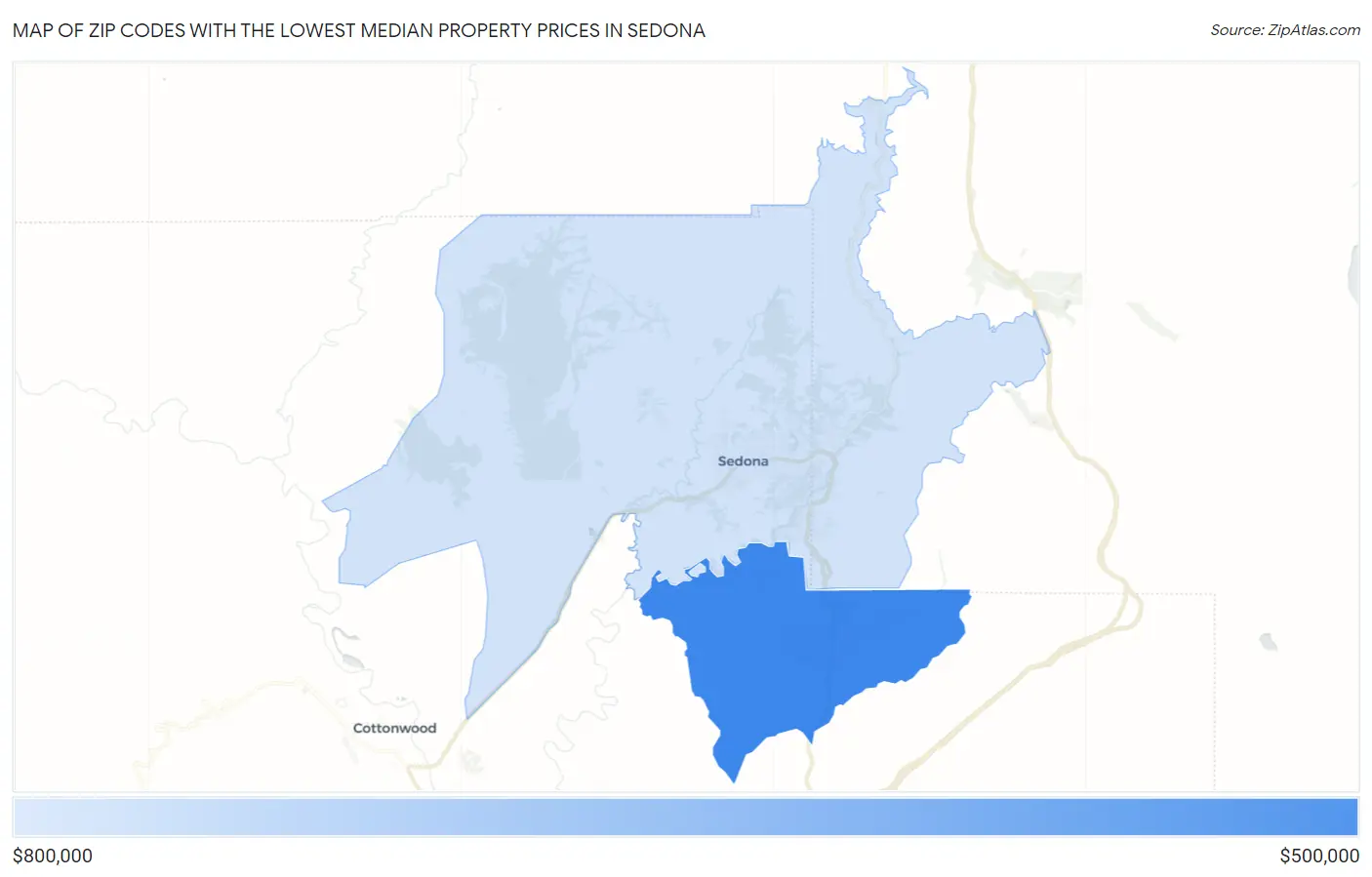 Zip Codes with the Lowest Median Property Prices in Sedona Map
