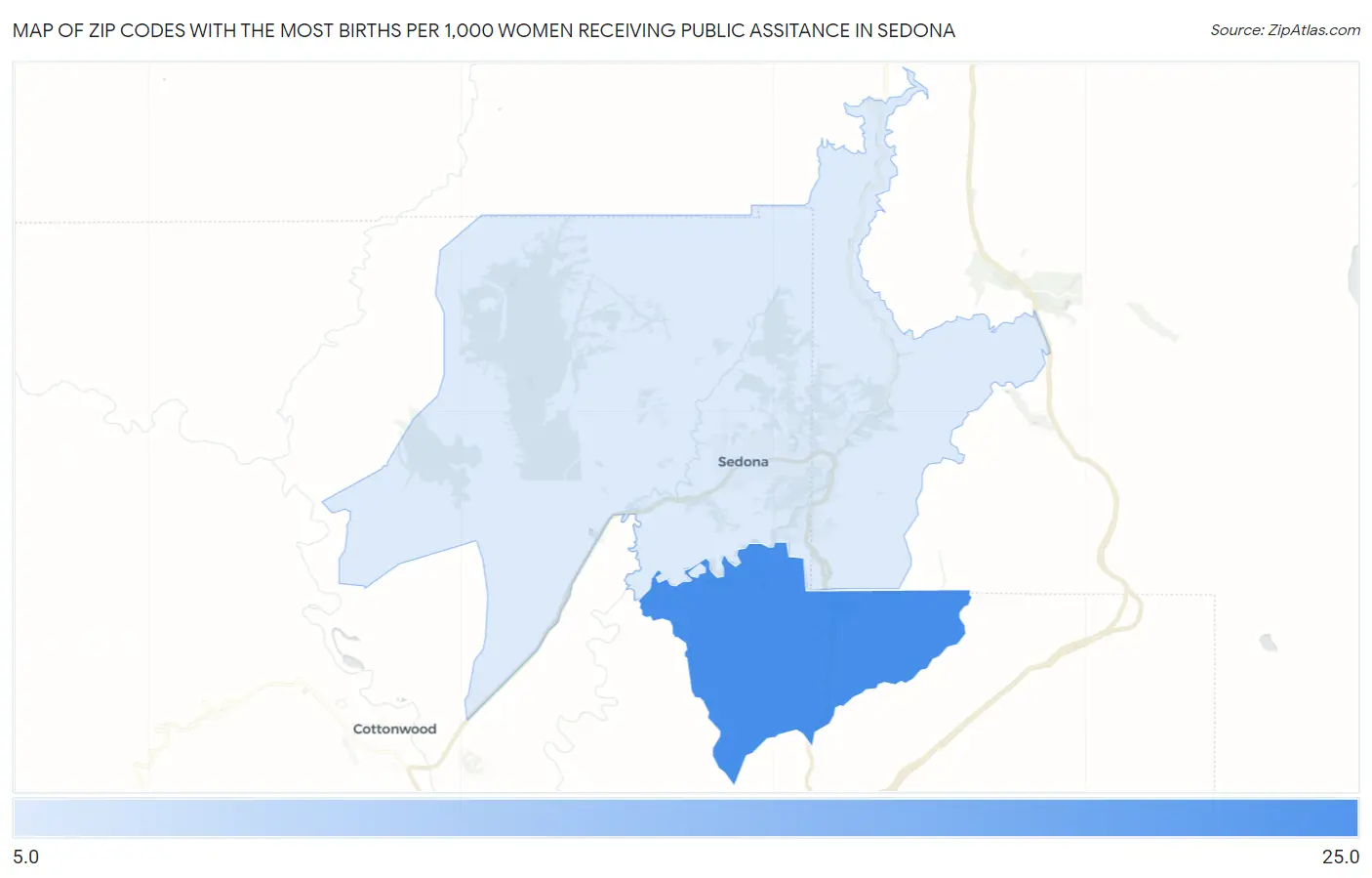 Zip Codes with the Most Births per 1,000 Women Receiving Public Assitance in Sedona Map