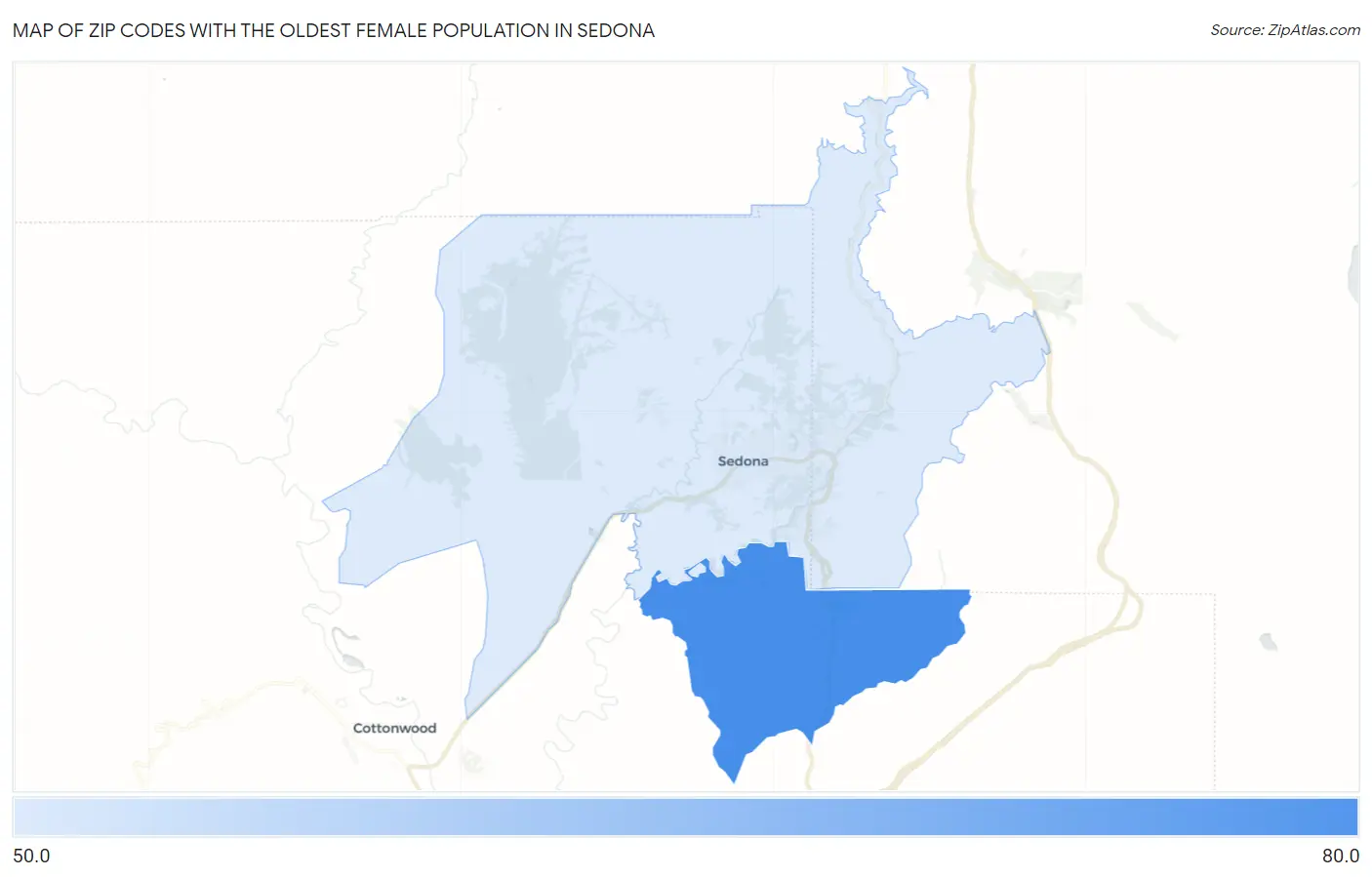 Zip Codes with the Oldest Female Population in Sedona Map