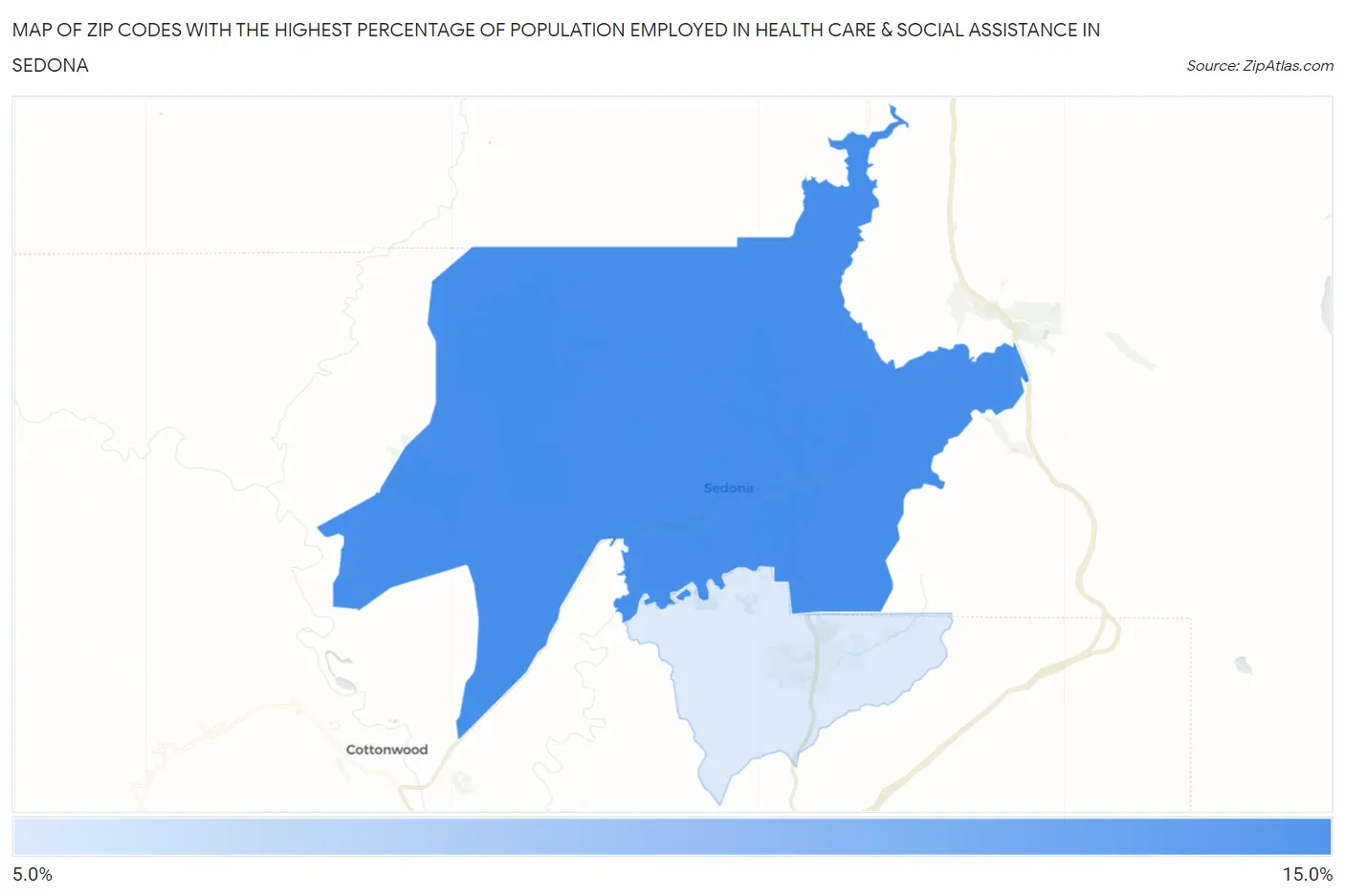 Zip Codes with the Highest Percentage of Population Employed in Health Care & Social Assistance in Sedona Map
