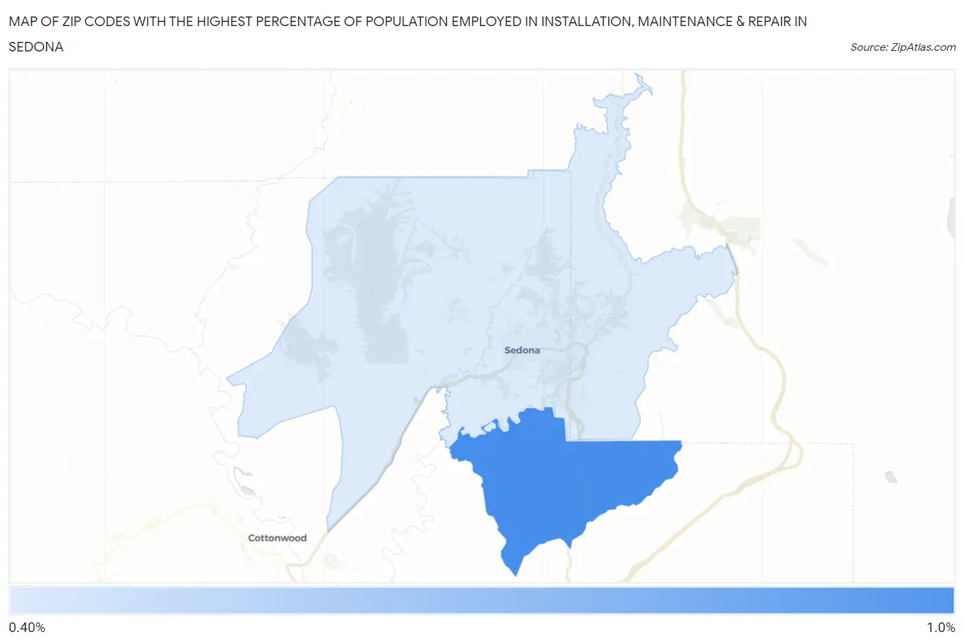 Zip Codes with the Highest Percentage of Population Employed in Installation, Maintenance & Repair in Sedona Map