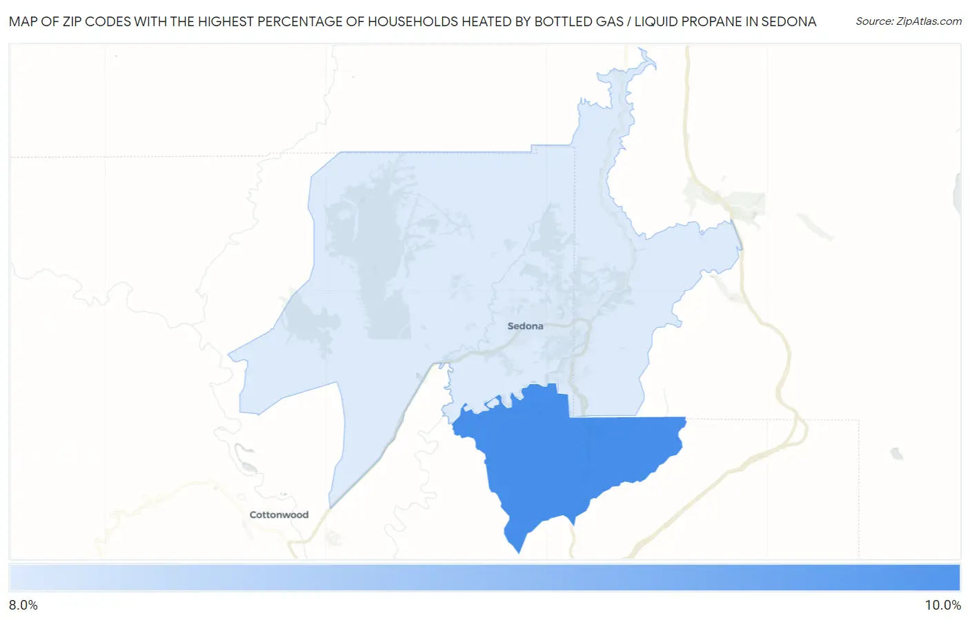 Zip Codes with the Highest Percentage of Households Heated by Bottled Gas / Liquid Propane in Sedona Map