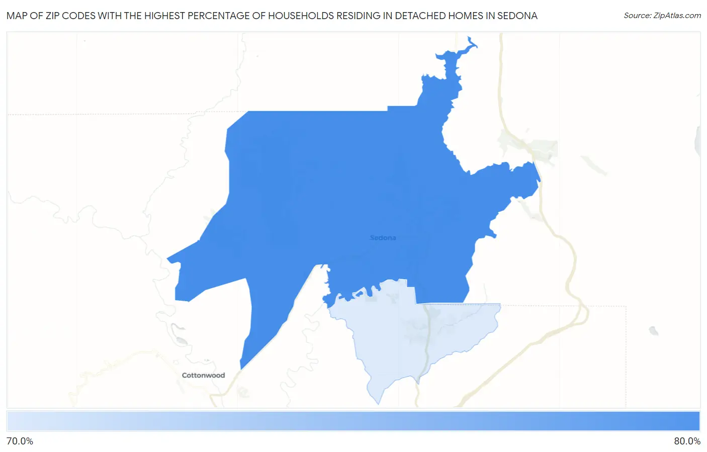 Zip Codes with the Highest Percentage of Households Residing in Detached Homes in Sedona Map