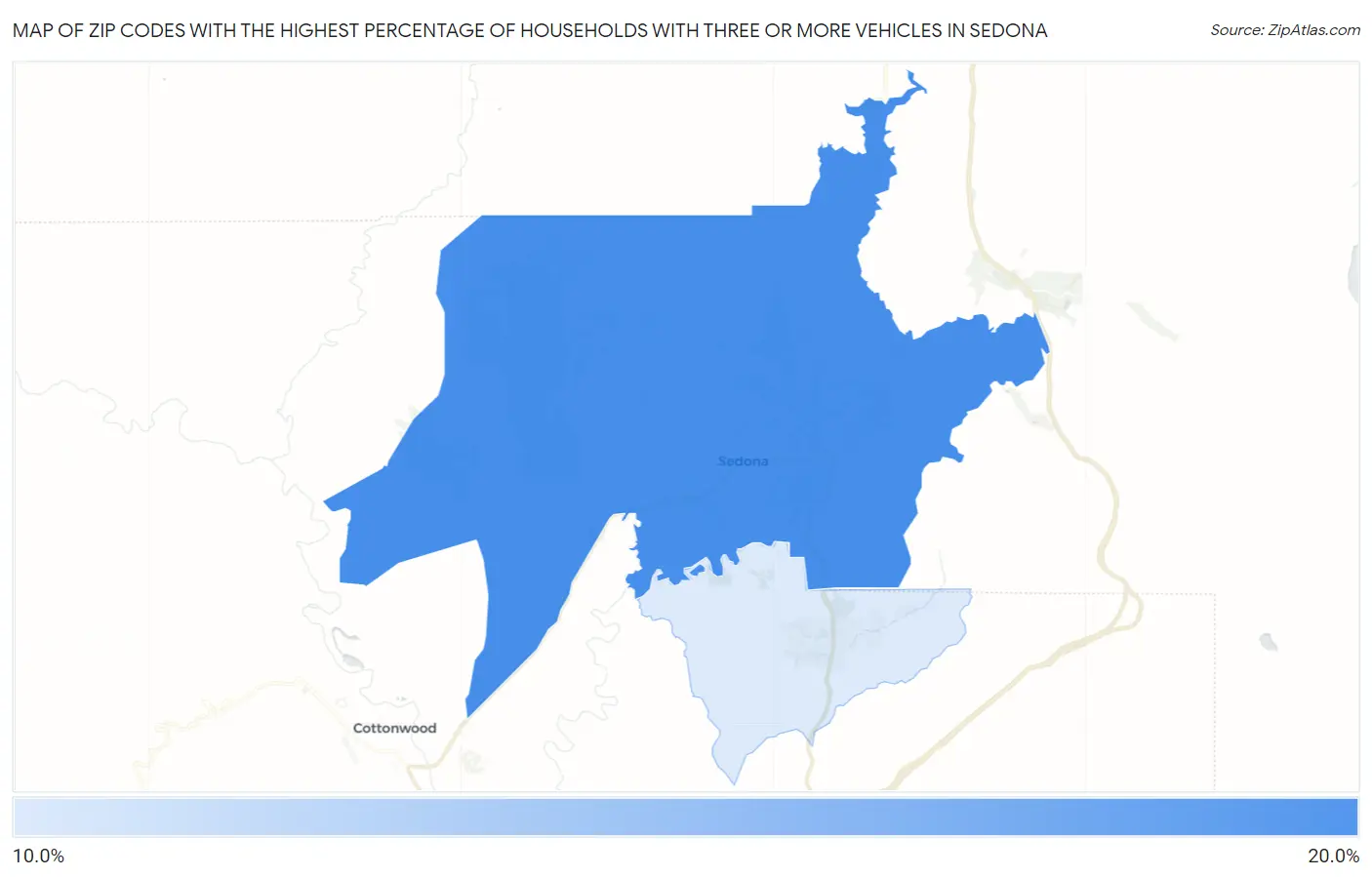 Zip Codes with the Highest Percentage of Households With Three or more Vehicles in Sedona Map