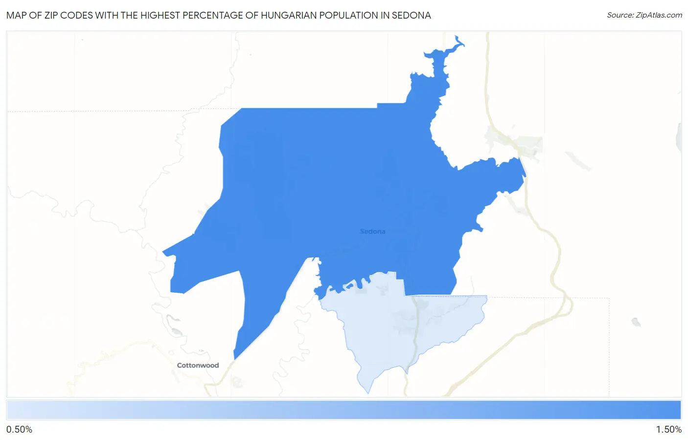 Zip Codes with the Highest Percentage of Hungarian Population in Sedona Map