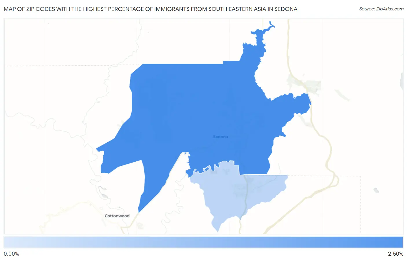 Zip Codes with the Highest Percentage of Immigrants from South Eastern Asia in Sedona Map