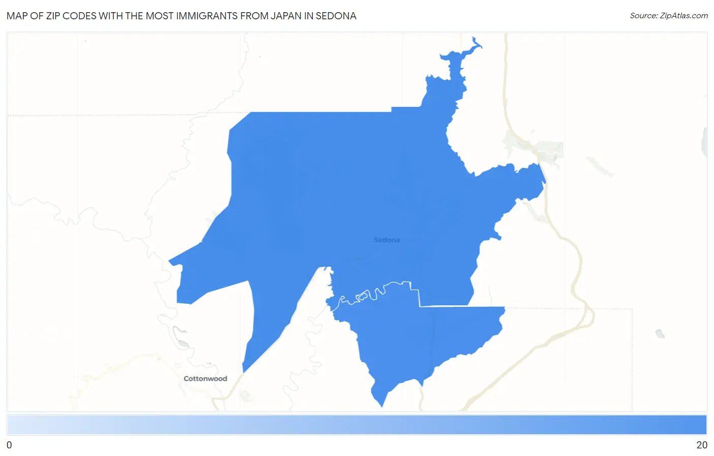 Zip Codes with the Most Immigrants from Japan in Sedona Map