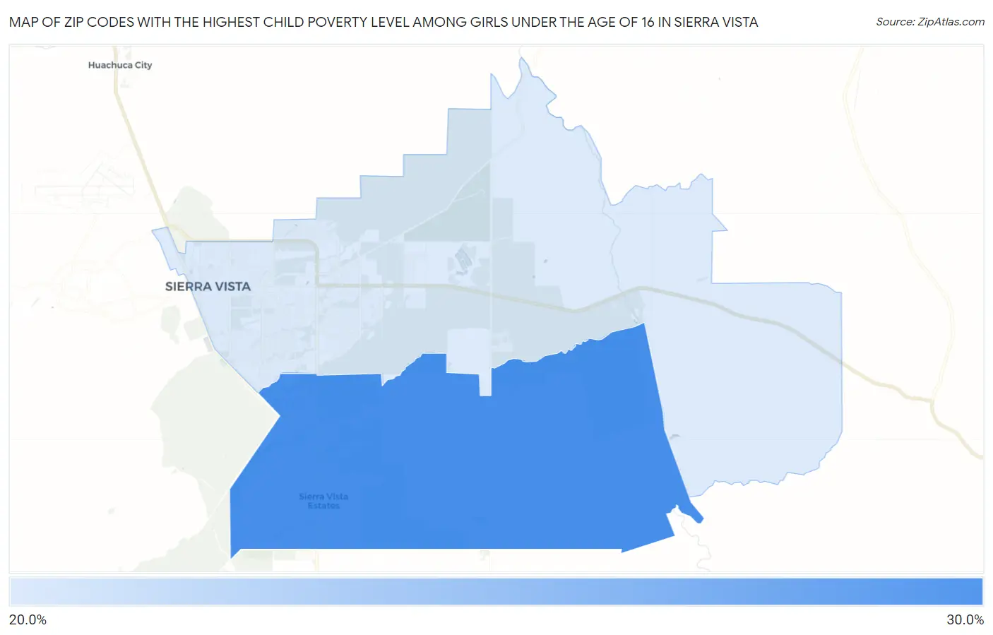 Zip Codes with the Highest Child Poverty Level Among Girls Under the Age of 16 in Sierra Vista Map