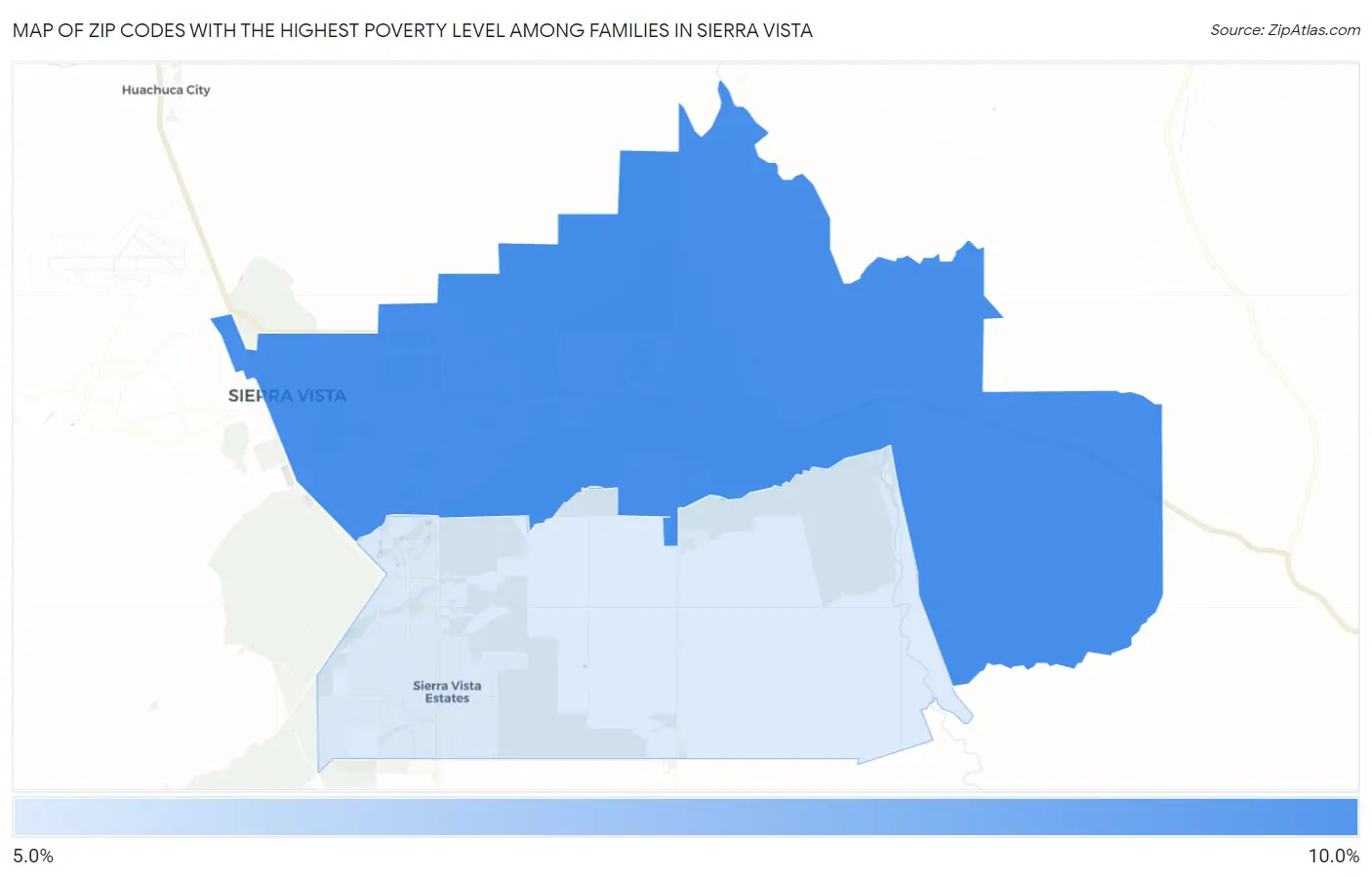 Zip Codes with the Highest Poverty Level Among Families in Sierra Vista Map