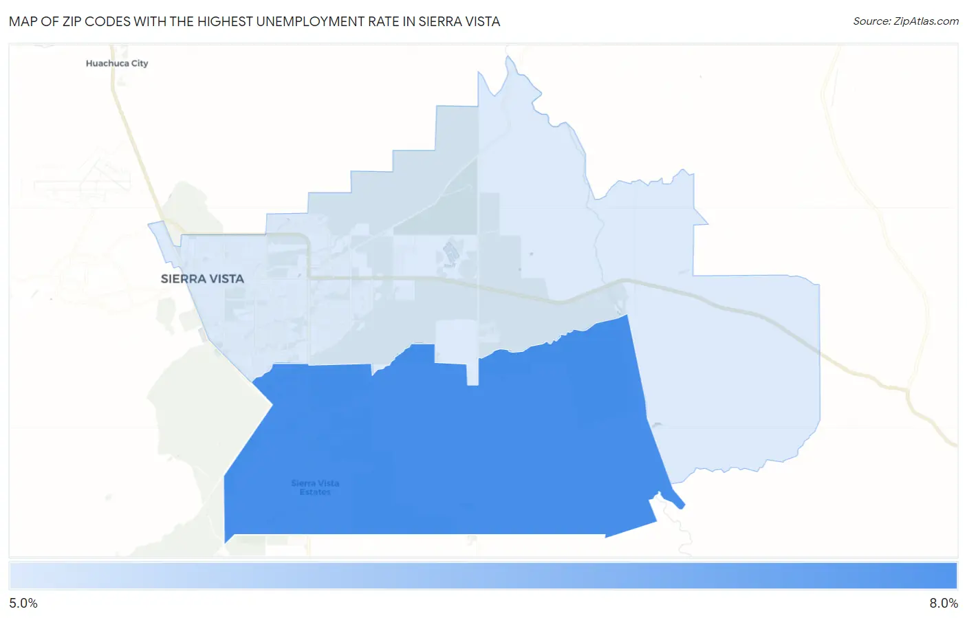 Zip Codes with the Highest Unemployment Rate in Sierra Vista Map