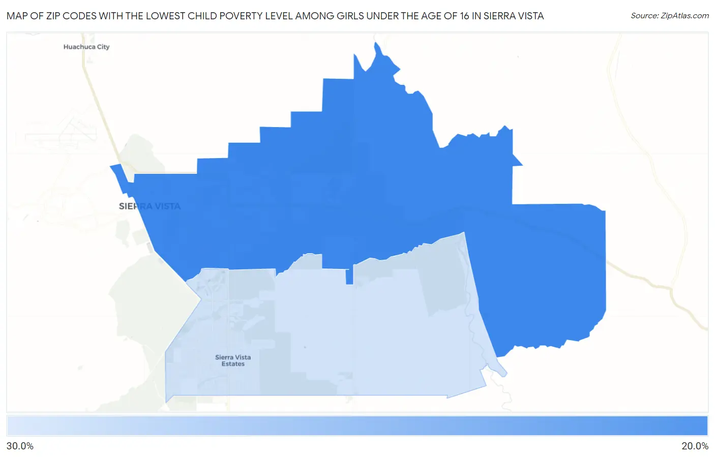 Zip Codes with the Lowest Child Poverty Level Among Girls Under the Age of 16 in Sierra Vista Map