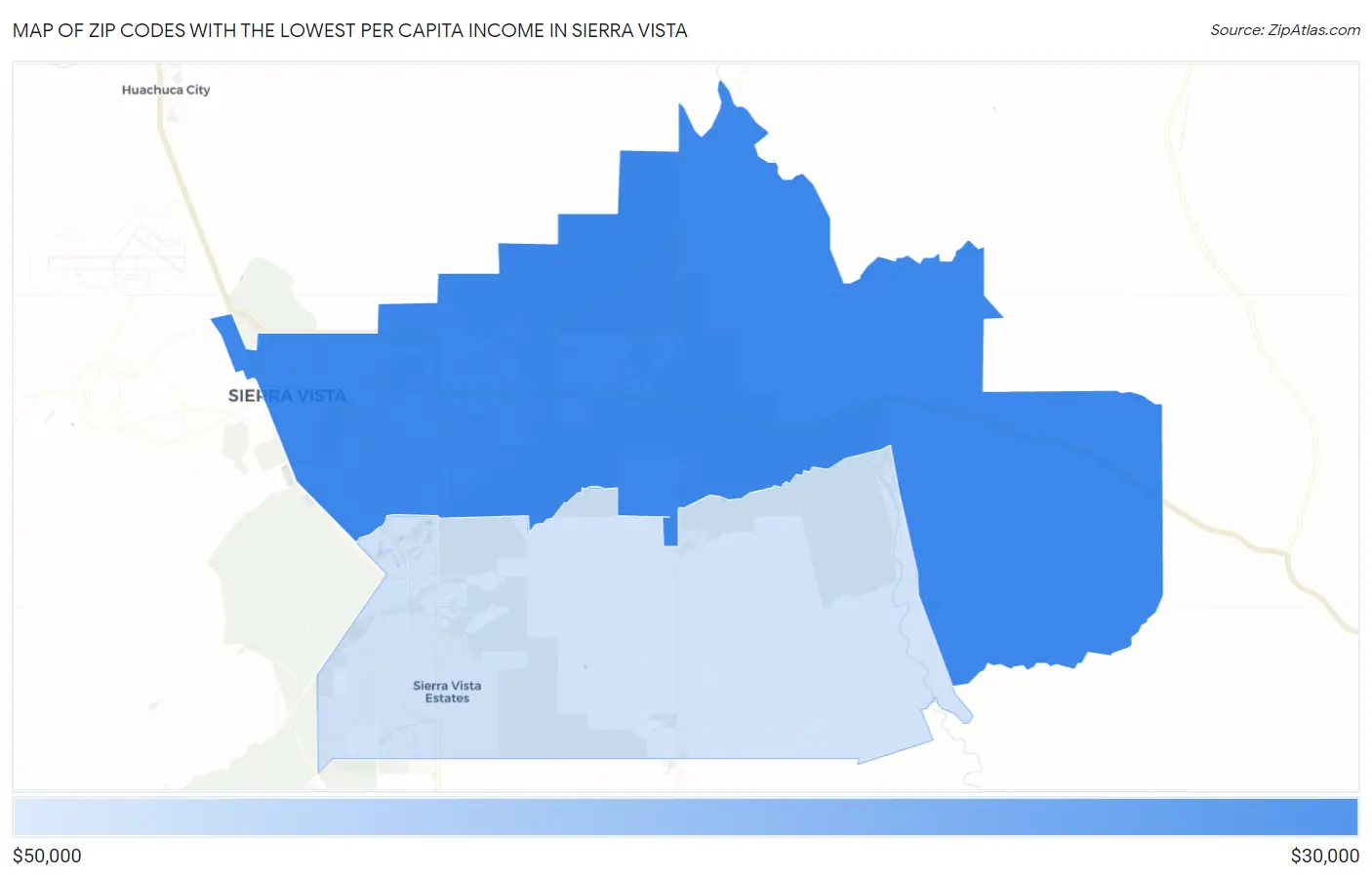Zip Codes with the Lowest Per Capita Income in Sierra Vista Map