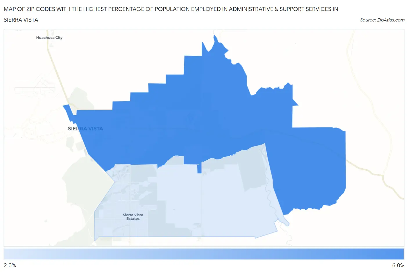 Zip Codes with the Highest Percentage of Population Employed in Administrative & Support Services in Sierra Vista Map