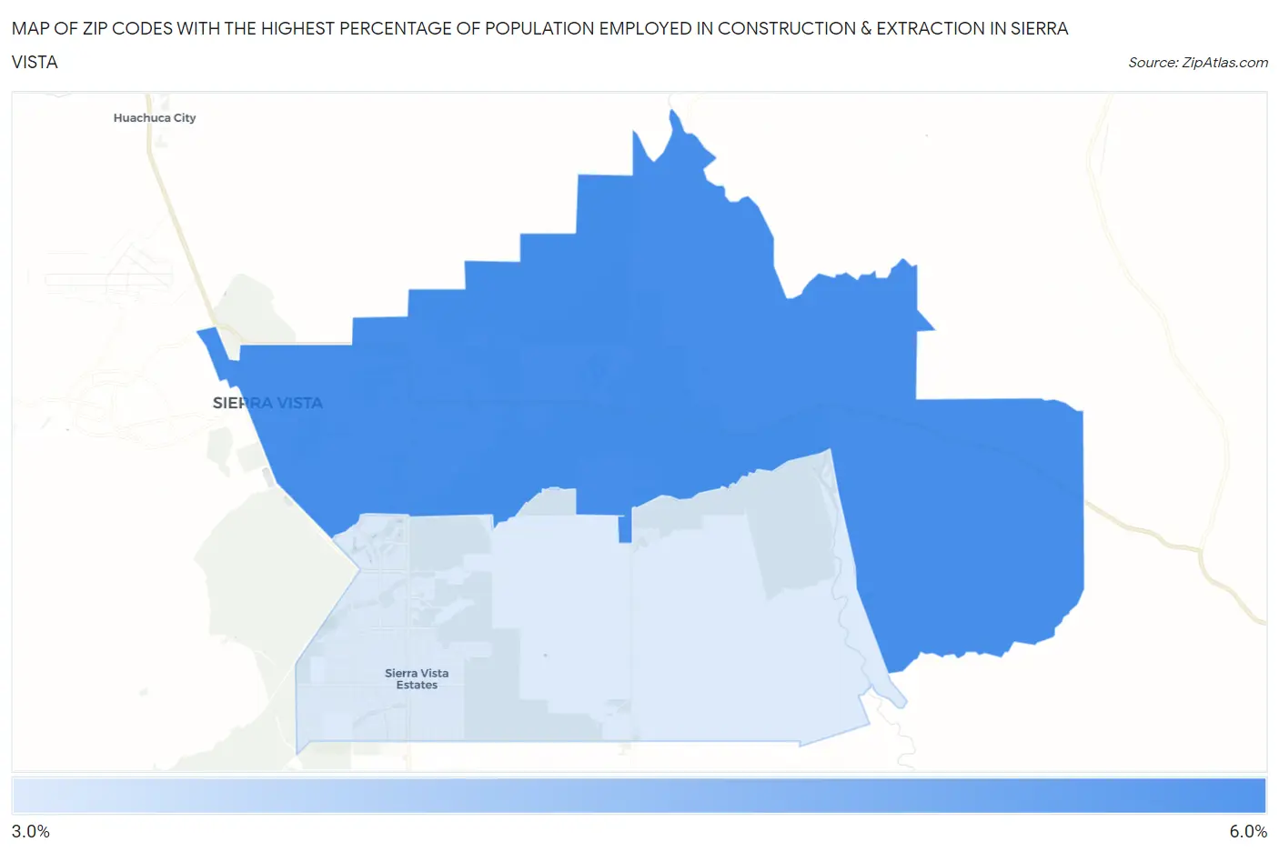 Zip Codes with the Highest Percentage of Population Employed in Construction & Extraction in Sierra Vista Map