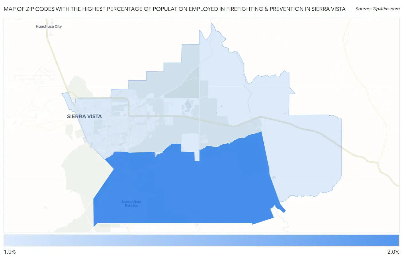 Zip Codes with the Highest Percentage of Population Employed in Firefighting & Prevention in Sierra Vista Map
