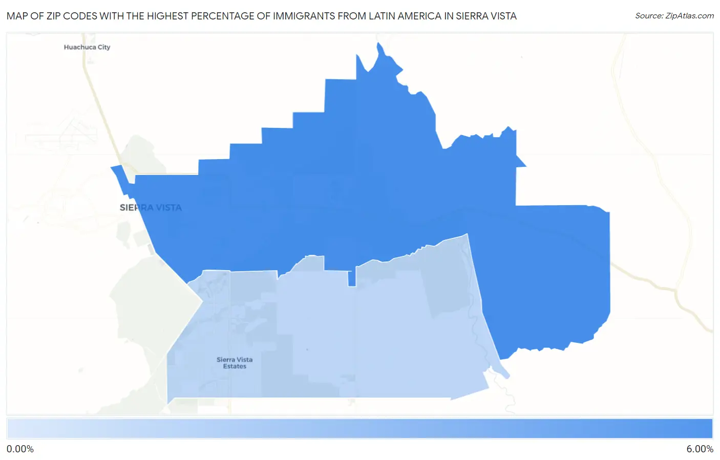 Zip Codes with the Highest Percentage of Immigrants from Latin America in Sierra Vista Map