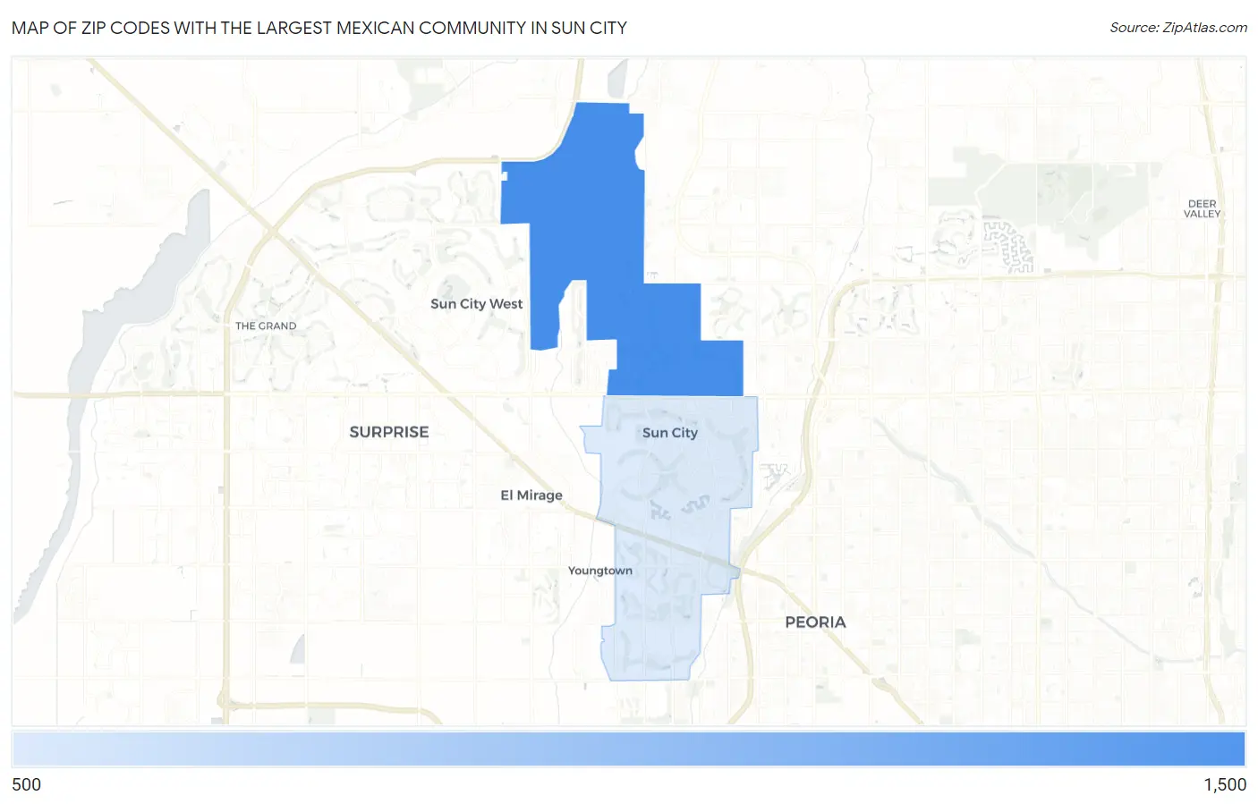 Zip Codes with the Largest Mexican Community in Sun City Map