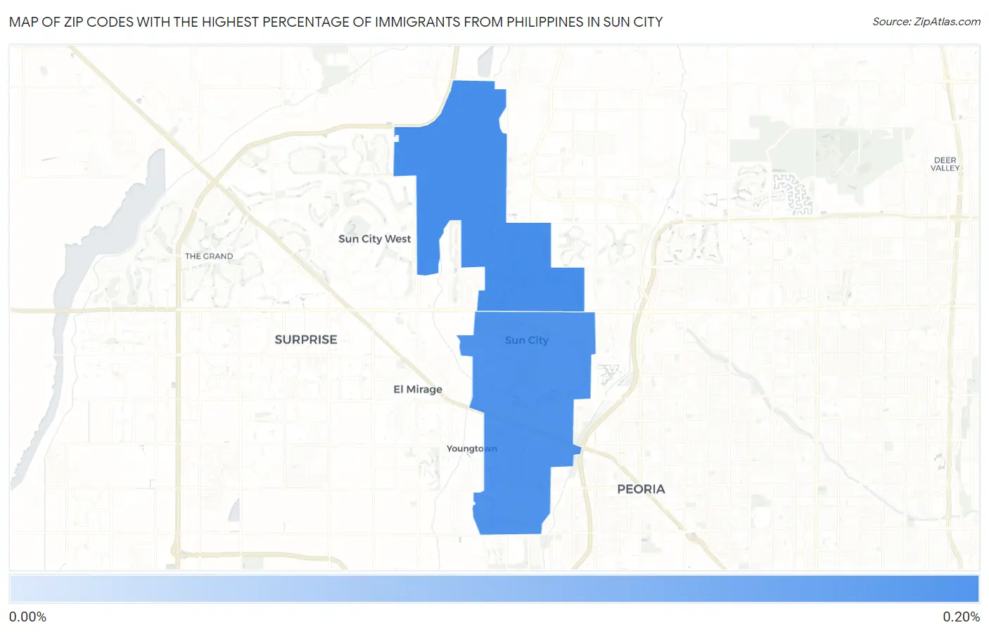 Zip Codes with the Highest Percentage of Immigrants from Philippines in Sun City Map