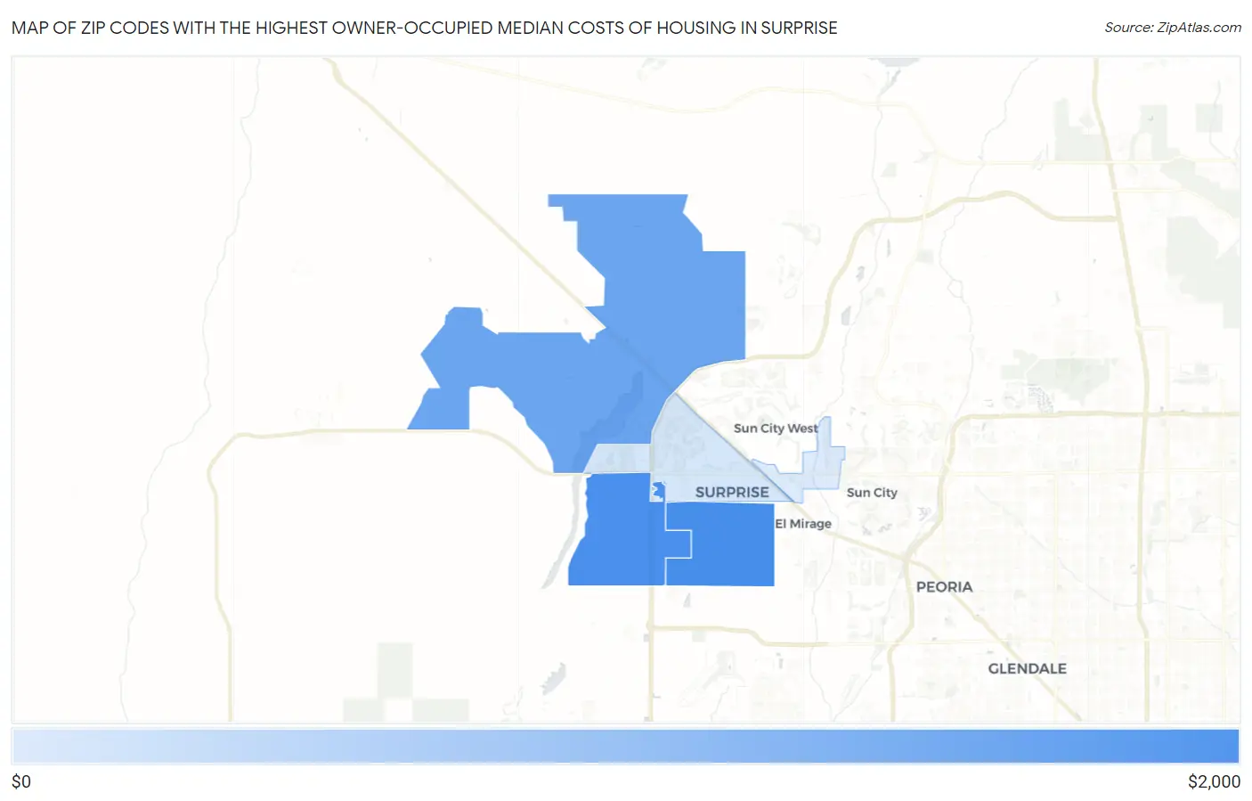 Zip Codes with the Highest Owner-Occupied Median Costs of Housing in Surprise Map