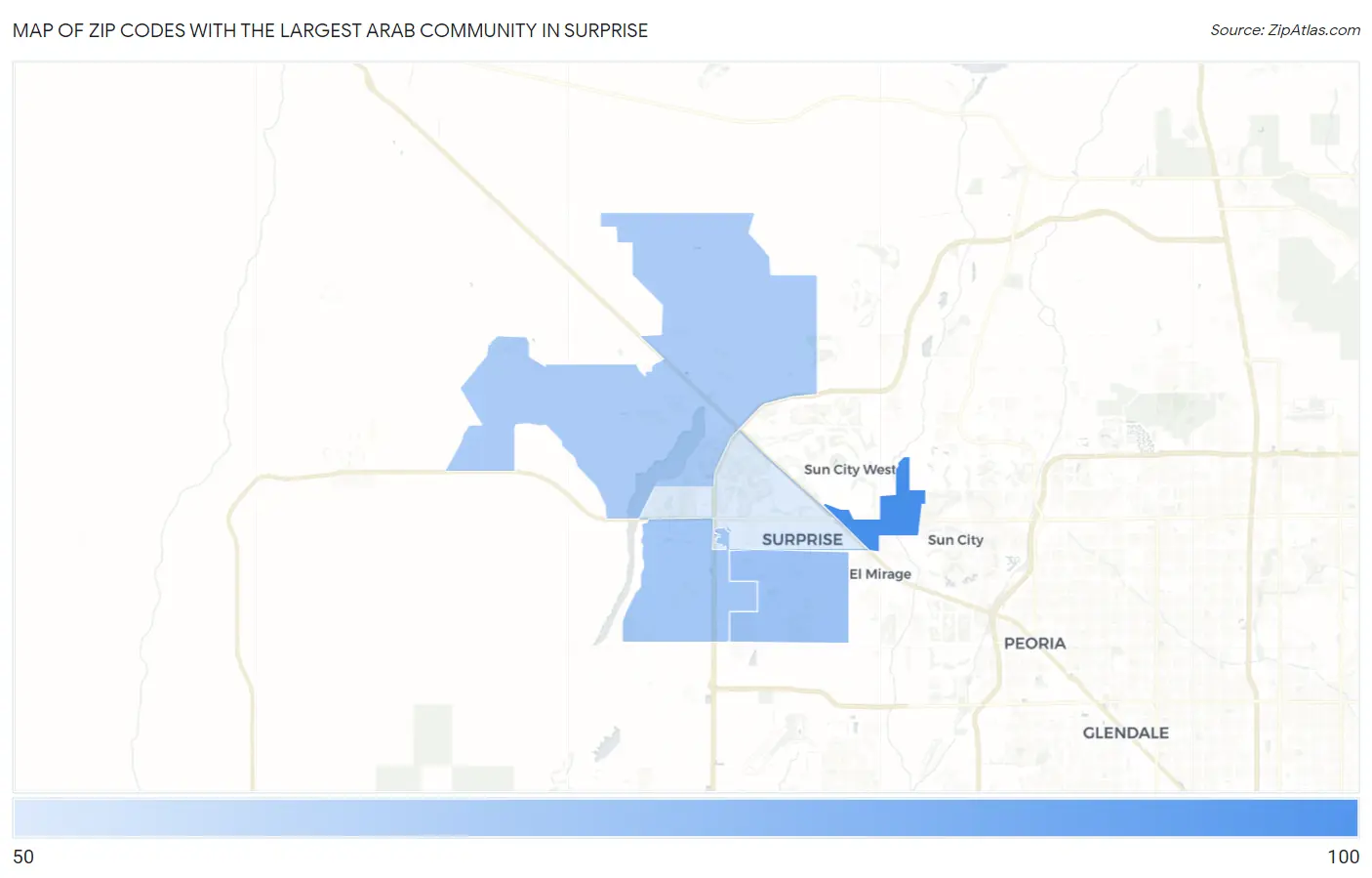 Zip Codes with the Largest Arab Community in Surprise Map