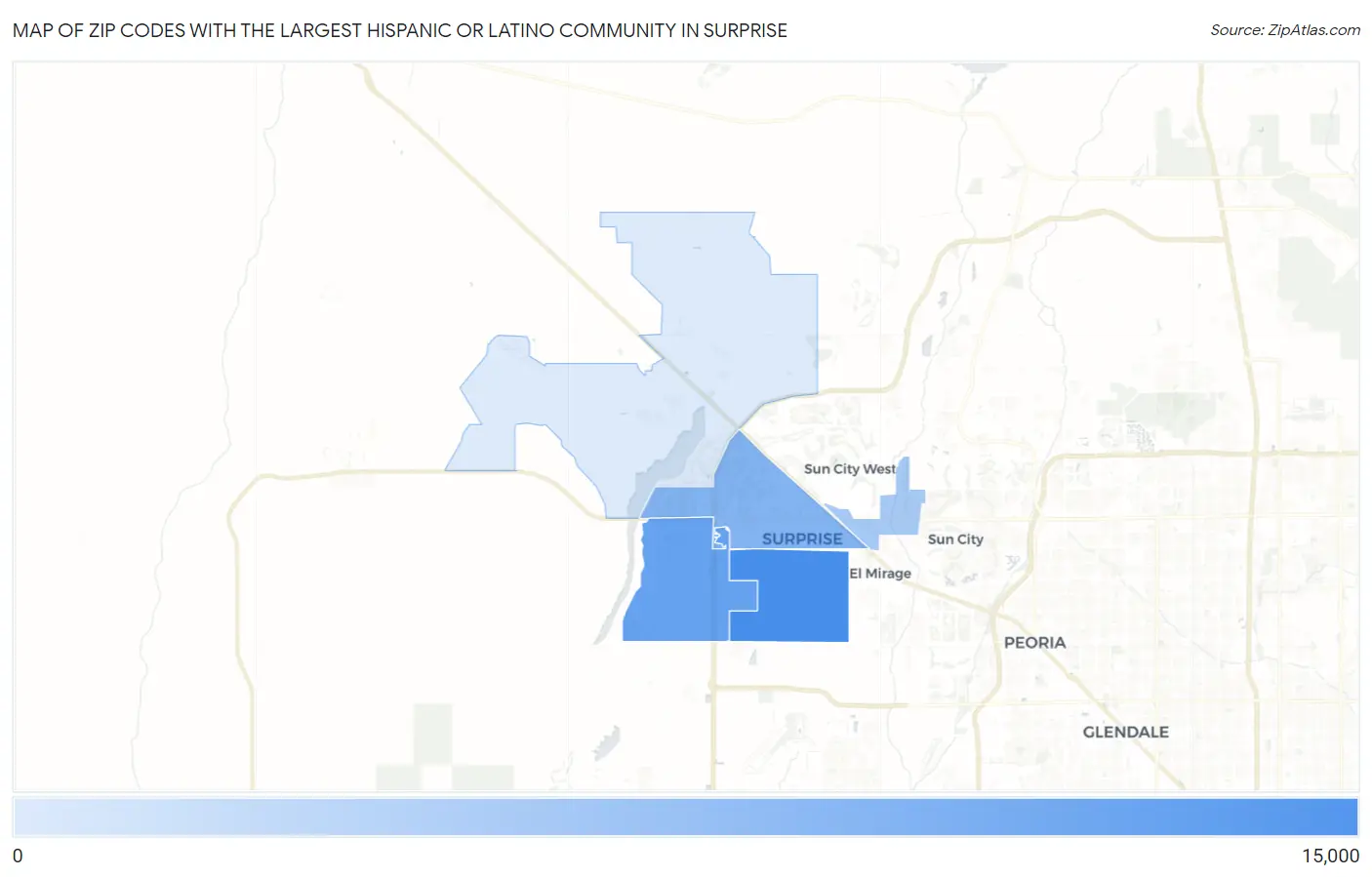 Zip Codes with the Largest Hispanic or Latino Community in Surprise Map