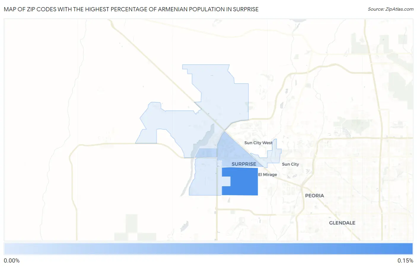 Zip Codes with the Highest Percentage of Armenian Population in Surprise Map