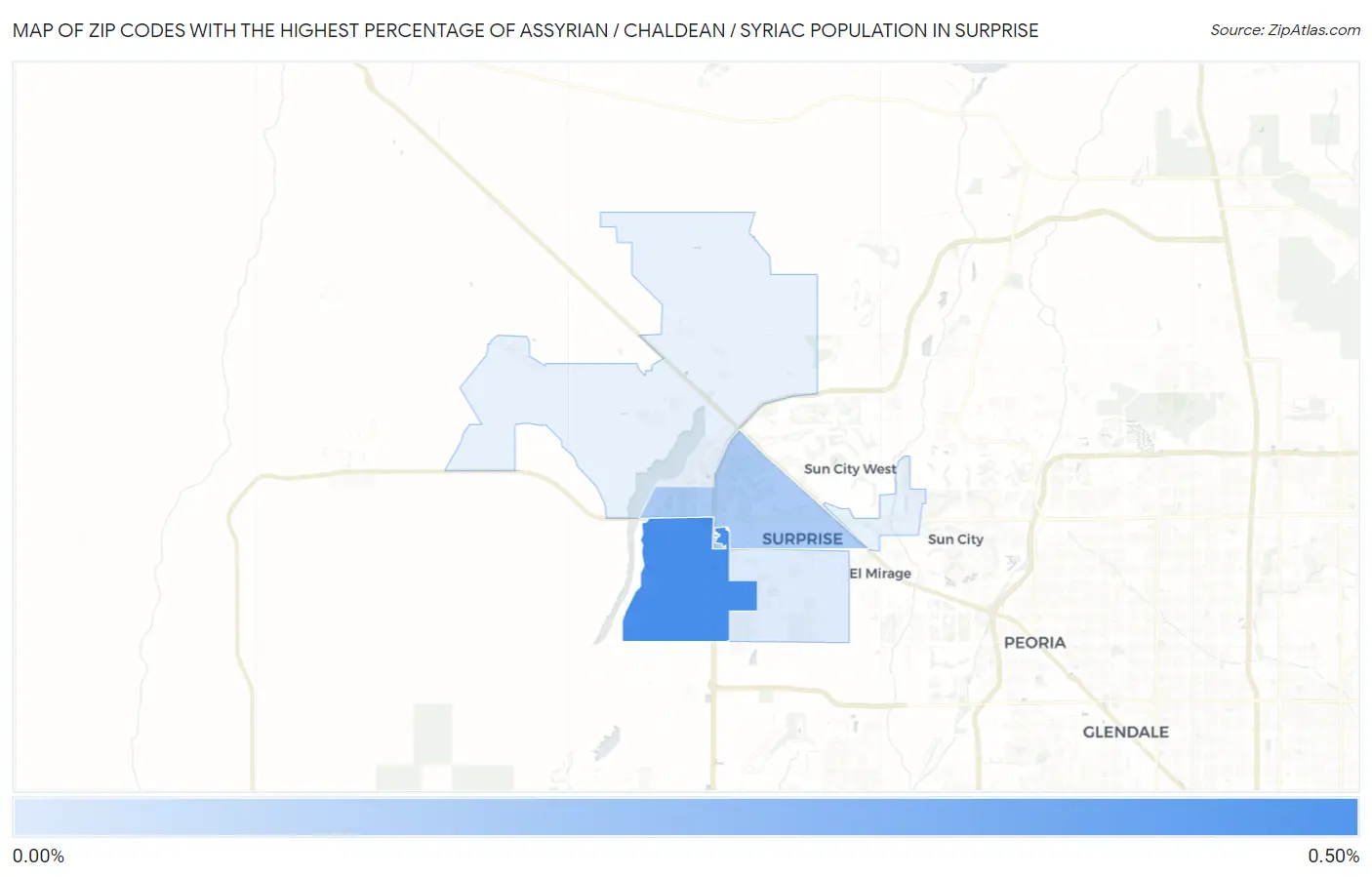 Zip Codes with the Highest Percentage of Assyrian / Chaldean / Syriac Population in Surprise Map
